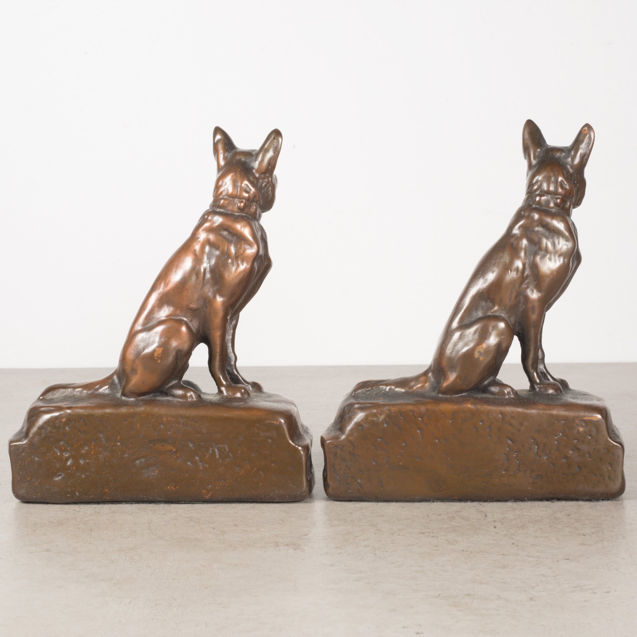Bronze Cast German Shepherd Bookends by Armor Bronze c.1930 S16 Home
