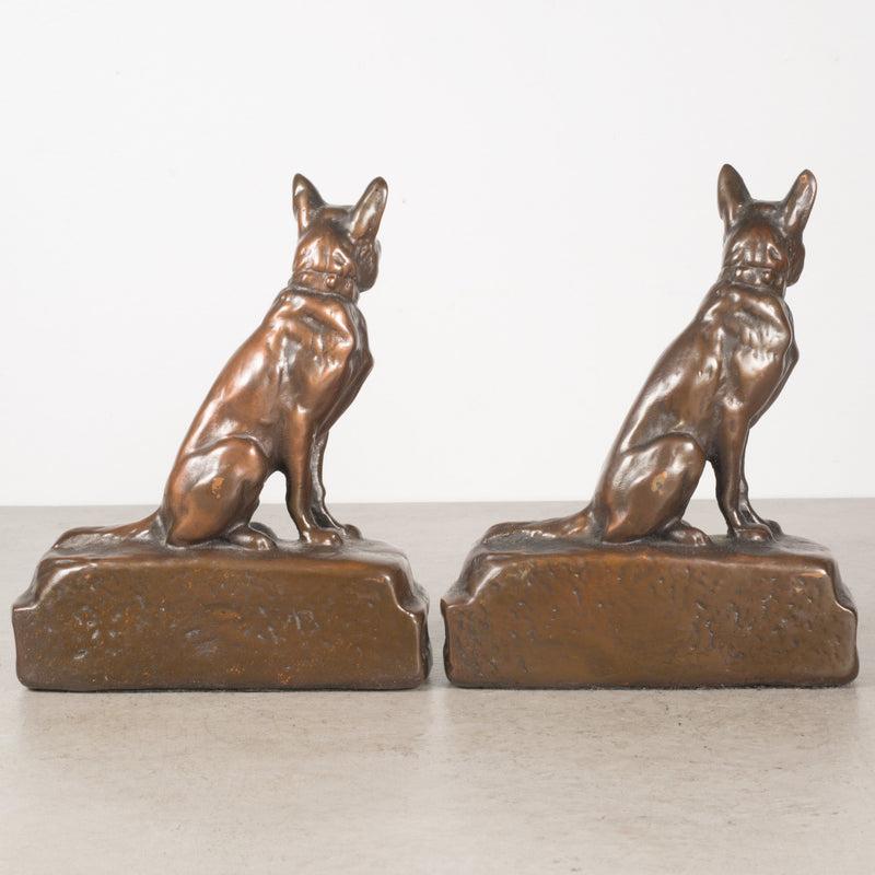 Bronze Cast German Shepherd Bookends by Armor Bronze c.1930