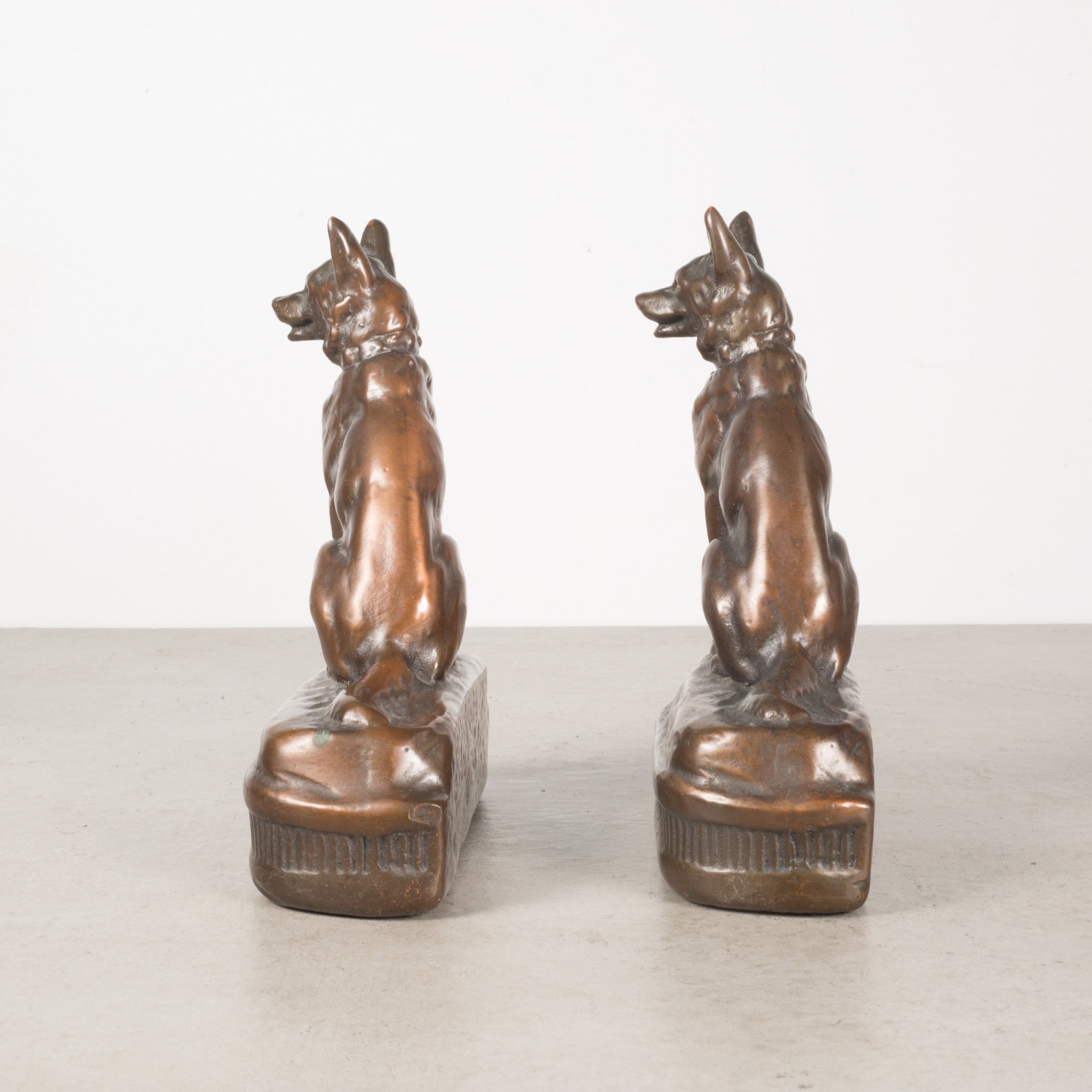 Bronze Cast German Shepherd Bookends by Armor Bronze c.1930 S16 Home