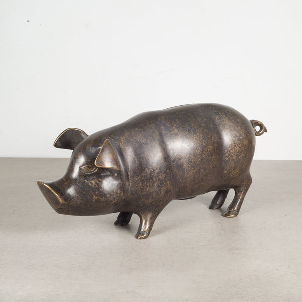 Late 20th c. Large Bronze Piggy Bank