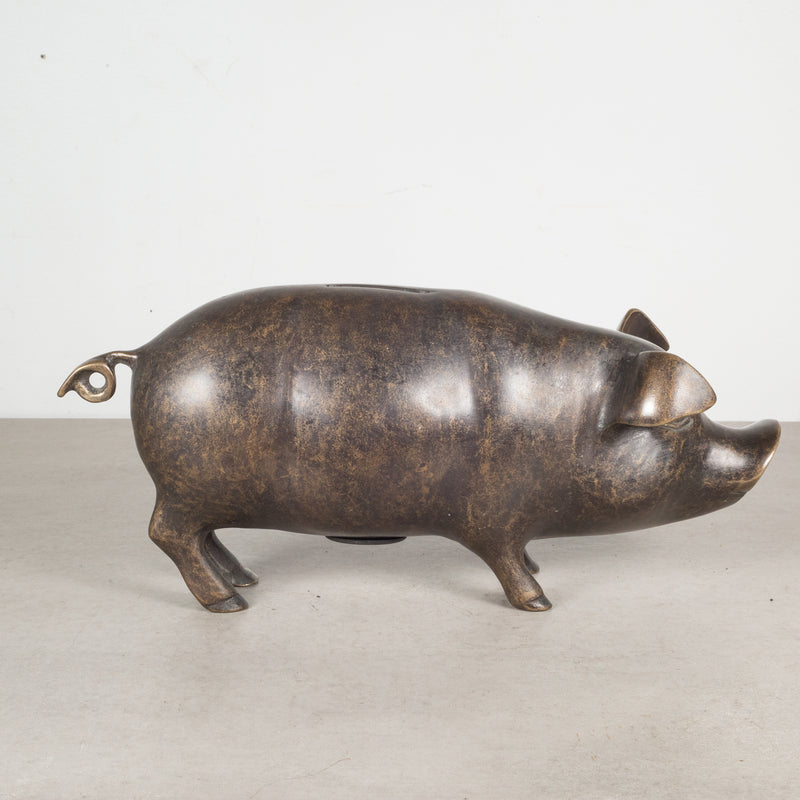 Late 20th c. Large Bronze Piggy Bank