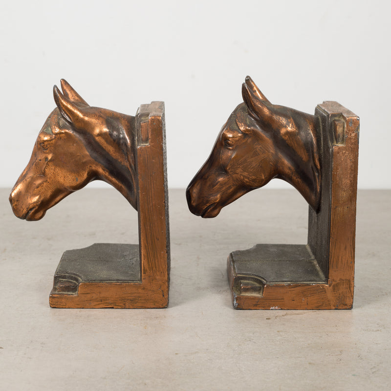 Bronze Plated Horse Head Bookends c.1940s