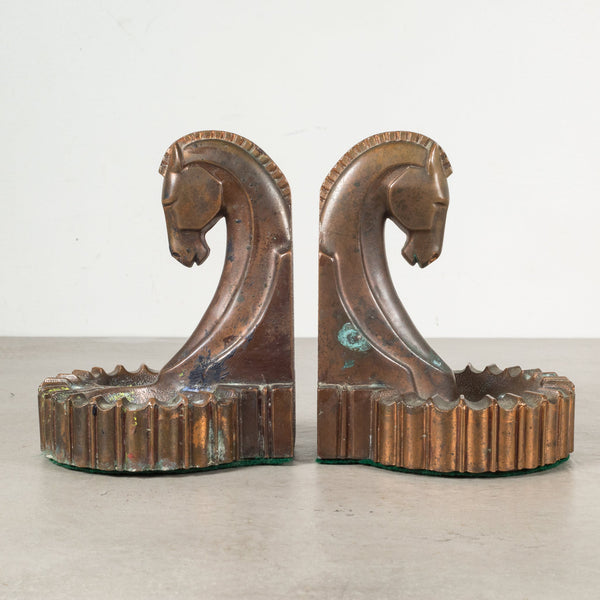 Bronze Plated Trojan Horse Bookends/Ashtrays c.1930