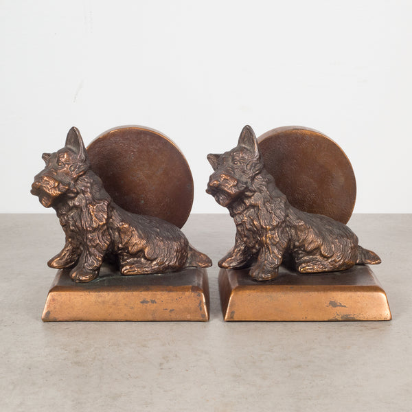 Bronze Plated Scotty Dog Bookends on Pedestals c.1940