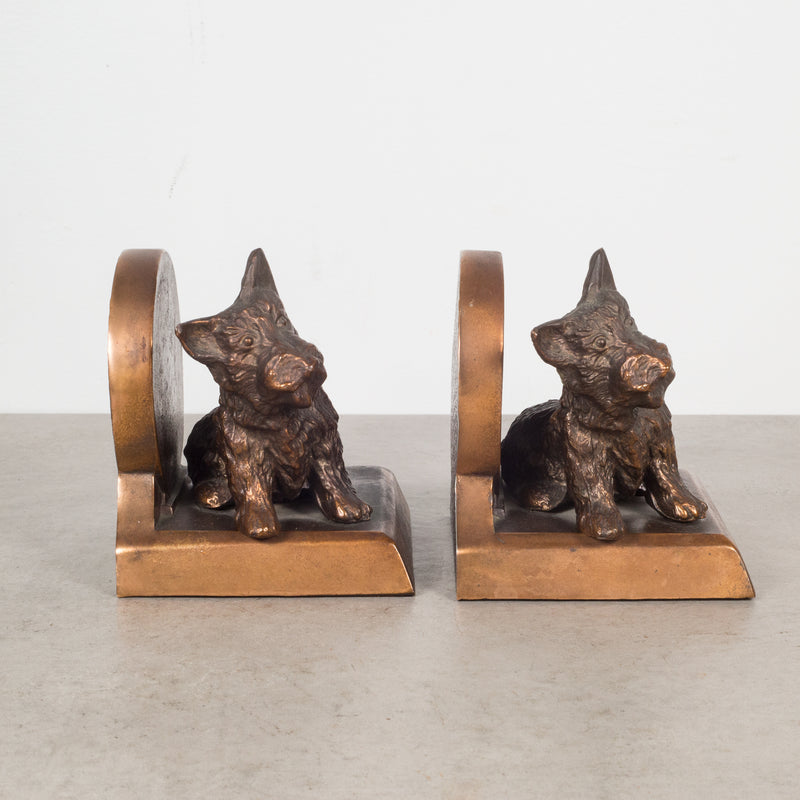 Bronze Plated Scotty Dog Bookends on Pedestals c.1940