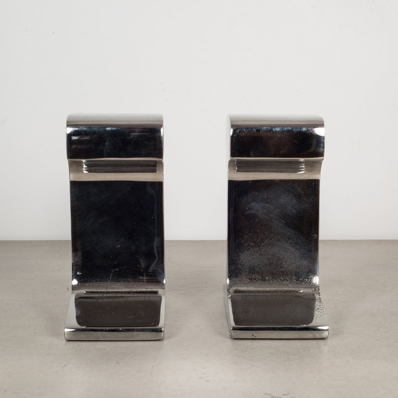 Mid-century Chromed Steel Railroad Tie Bookends c.1960