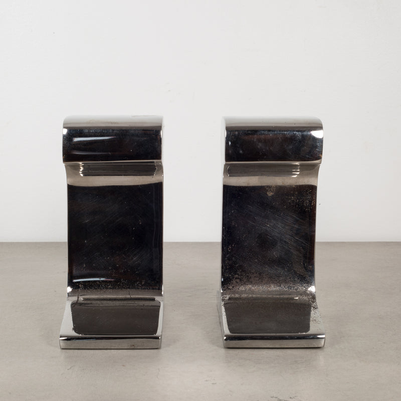 Mid-century Chromed Steel Railroad Tie Bookends c.1960