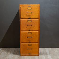 Antique Four Drawer Oak and Brass File Cabinet c.1930