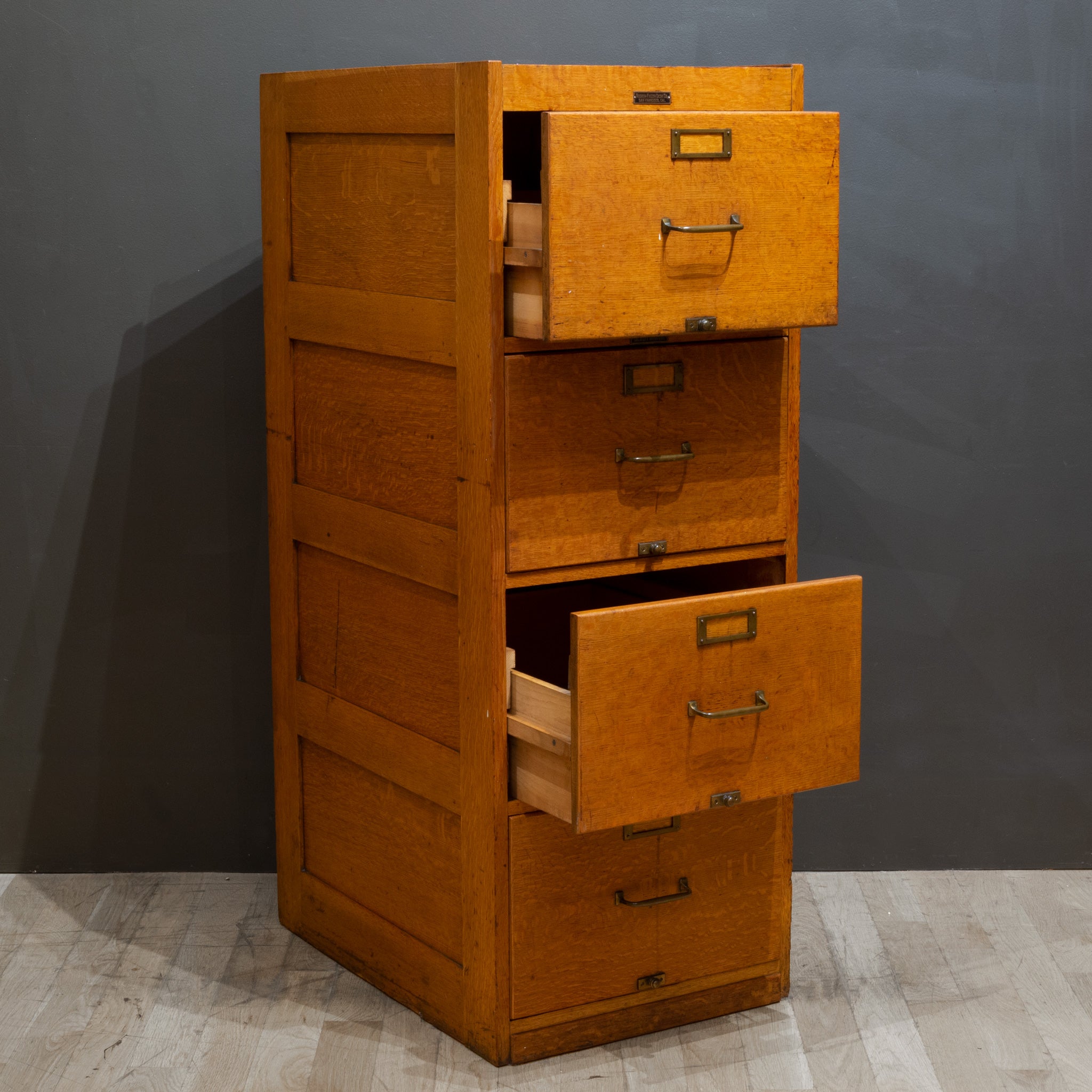 Antique Four Drawer Oak And Brass File Cabinet C1930 S16 Home 5284