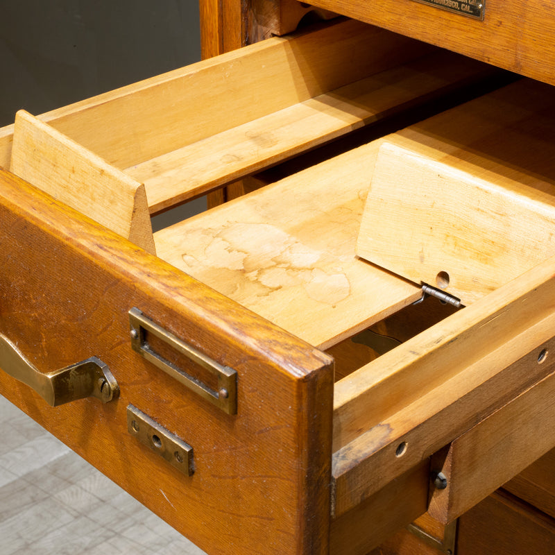 Antique Five Drawer Oak and Brass File Cabinet c.1930 | S16 Home