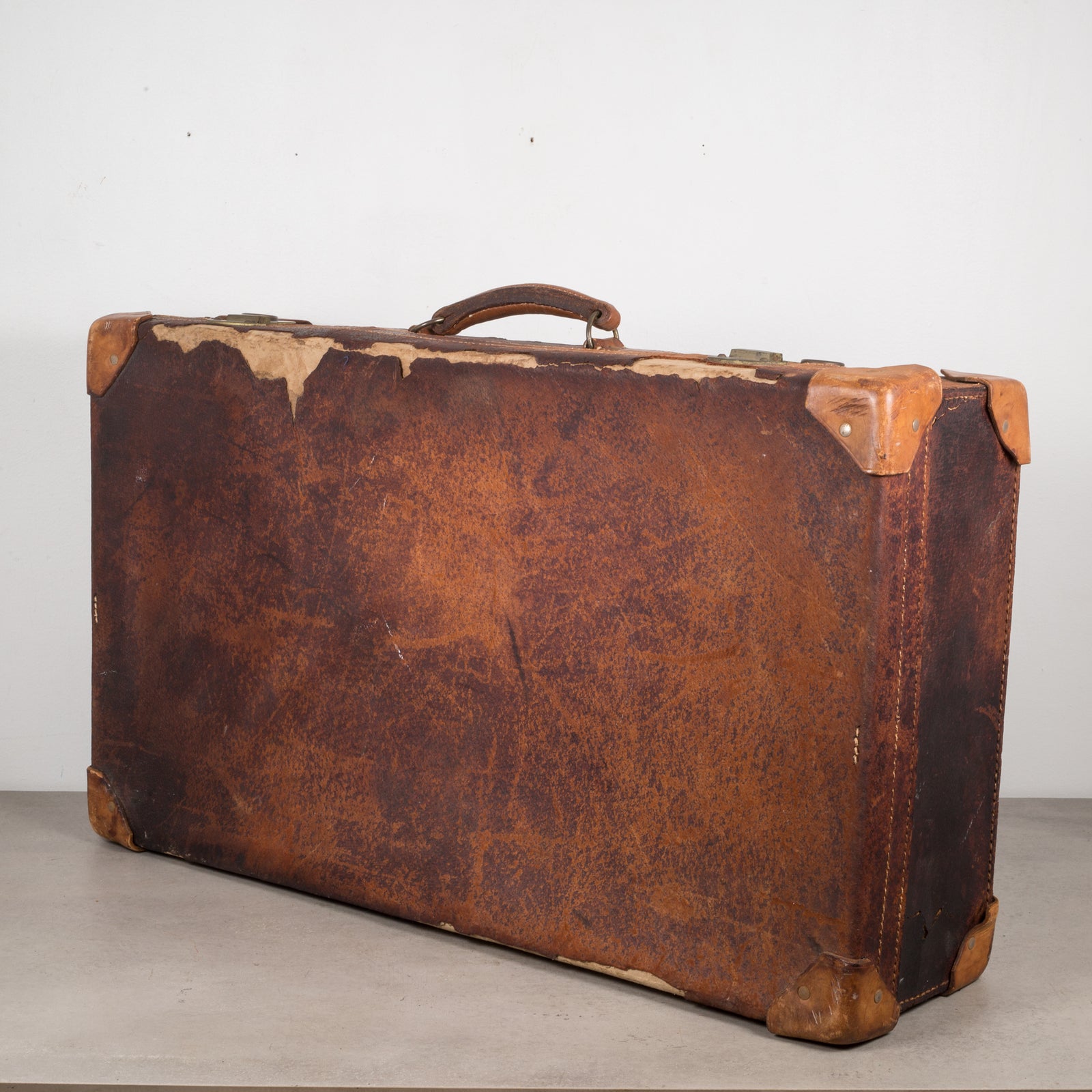 Distressed Leather Suitcase with Brass Locks c.1940 | S16 Home