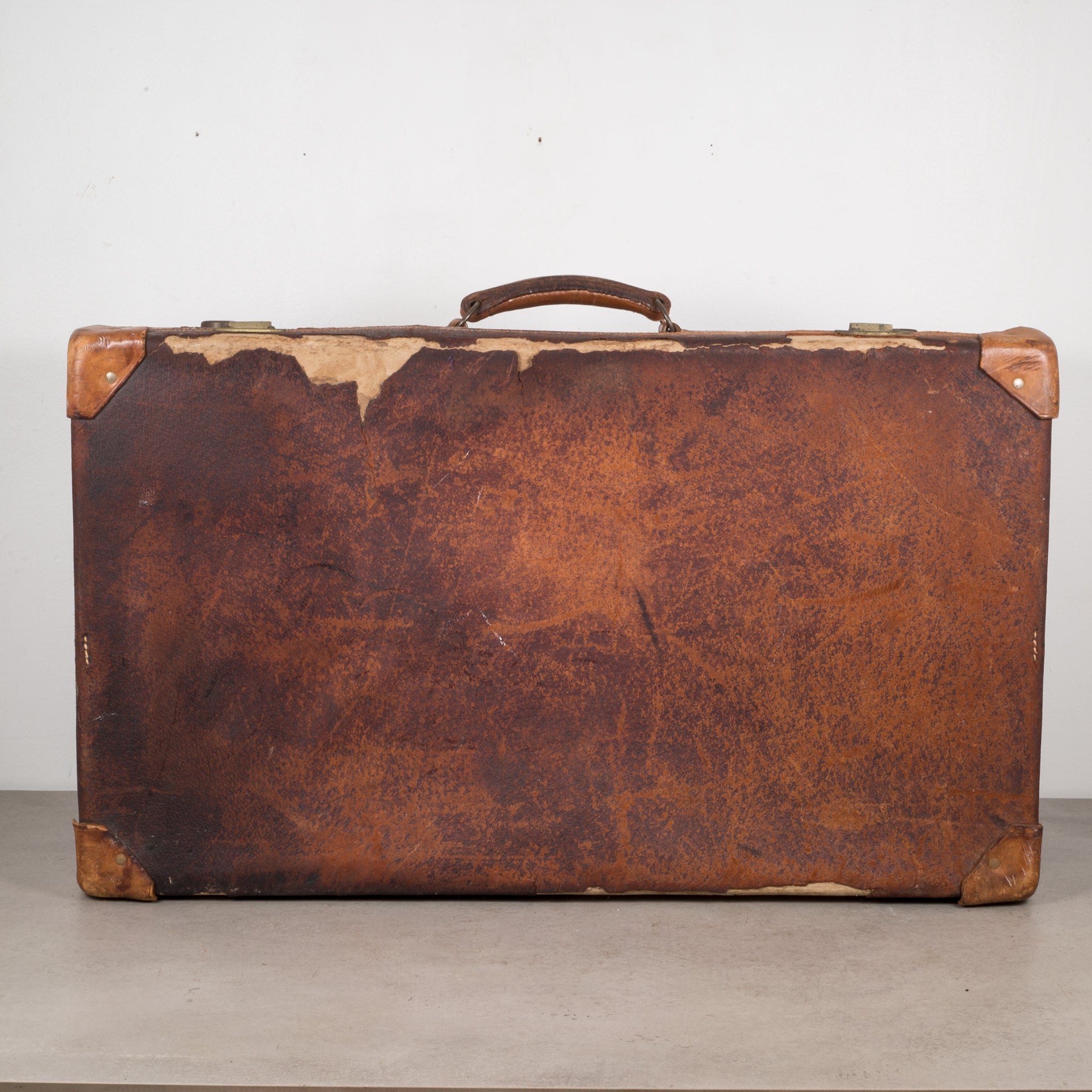 Distressed Leather Suitcase with Brass Locks c.1940 | S16 Home
