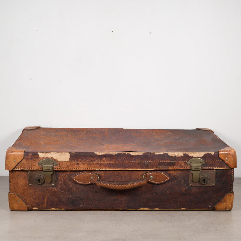 Distressed Leather Suitcase with Brass Locks c.1940