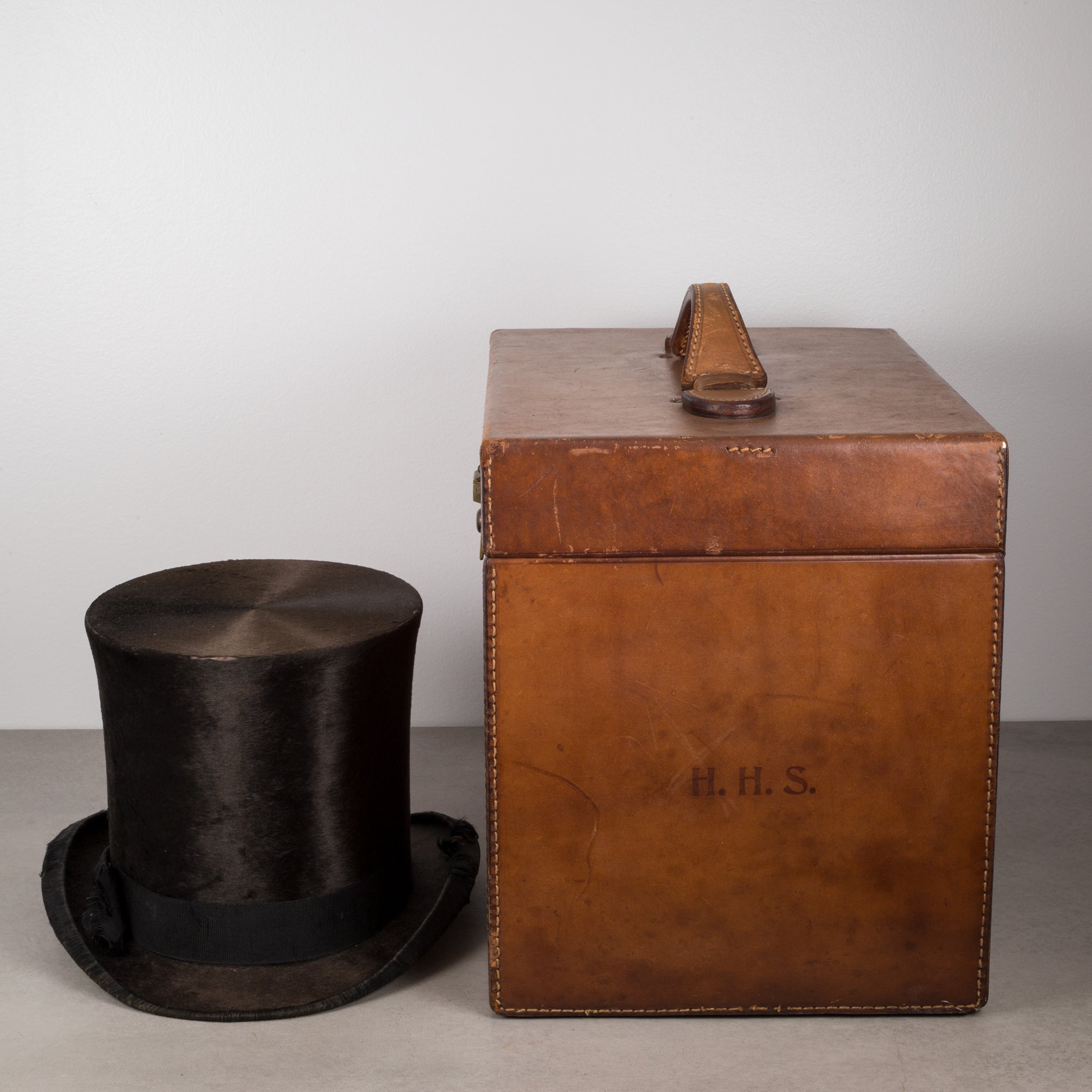 19th Century Beaver Skin Top Hat & Original Leather Hat Box, c.1880 ...