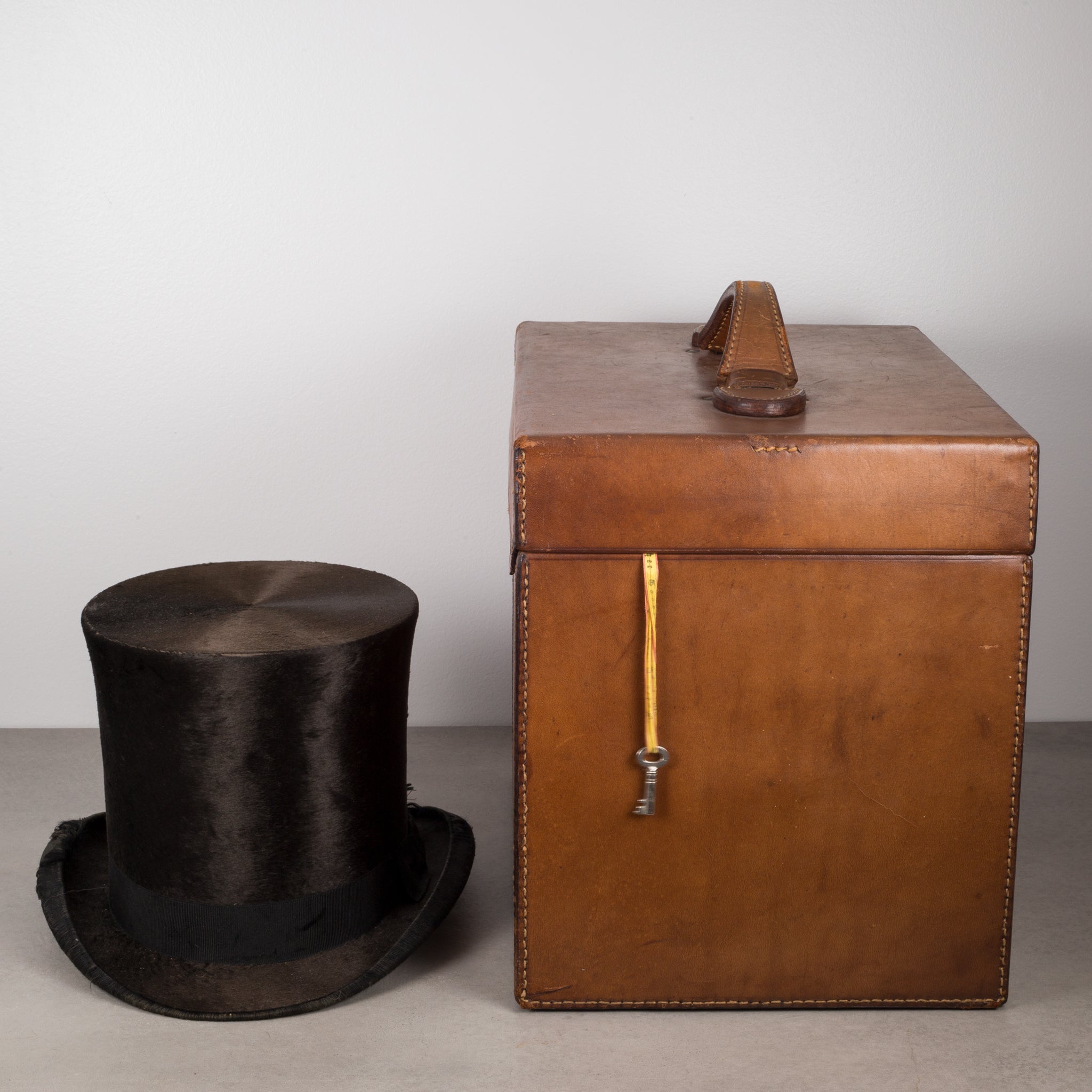 19th Century Beaver Skin Top Hat & Original Leather Hat Box, c.1880 ...