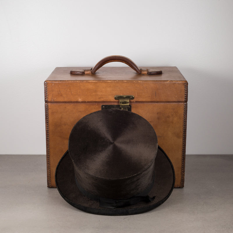 19th Century Beaver Skin Top Hat & Original Leather Hat Box, c.1880