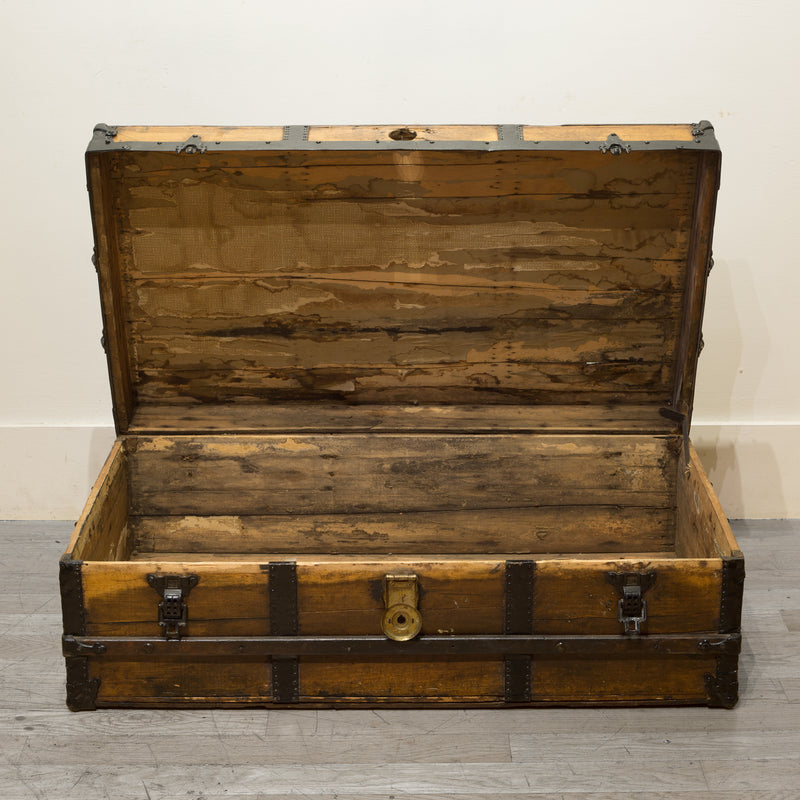 Vintage Wood Metal Steamer Trunk Chest coffee table storage box luggage  antique