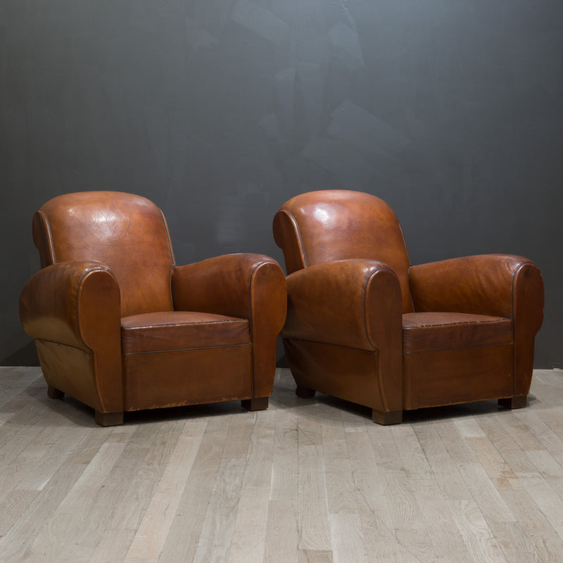 Pair of French Rollback Sheep Hide Club Chairs c.1940