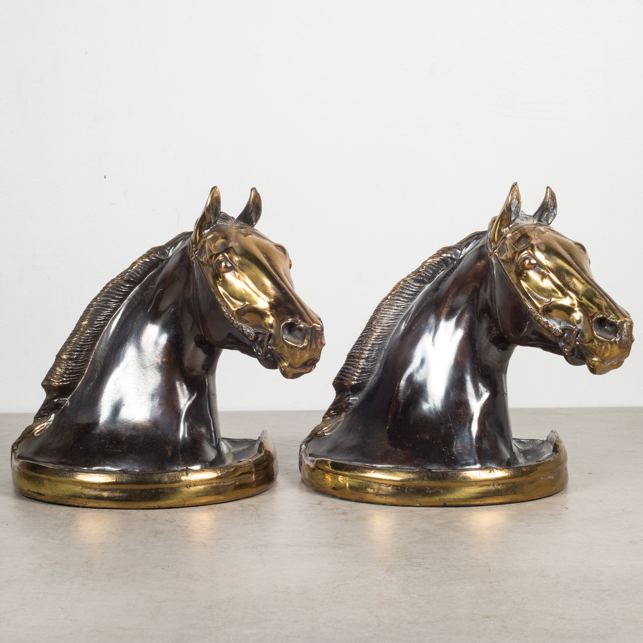 Copper and Bronze Plated Horse Head Bookends by Gladys Brown for
