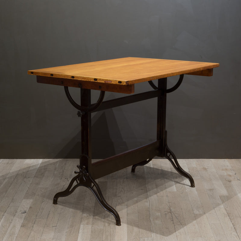 Antique Hamilton Wood and Cast Iron Drafting Table c.1930