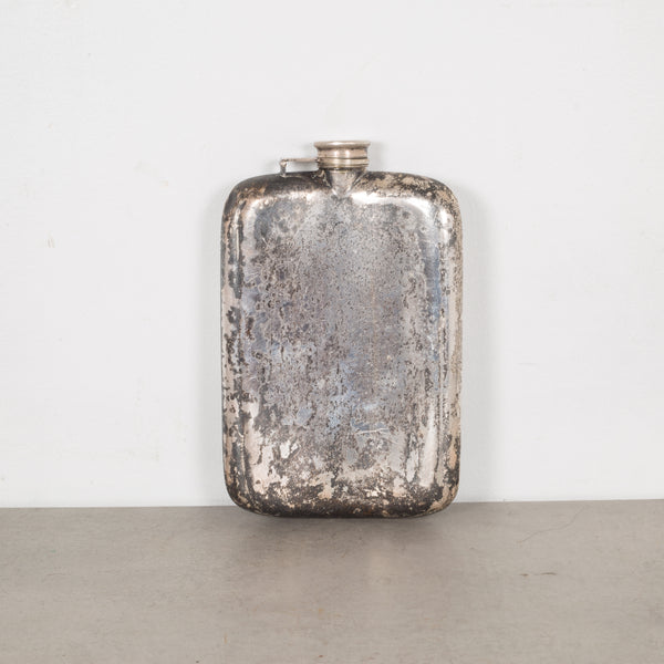 Antique Oversized Silver Plated Monogrammed Flask c.1920