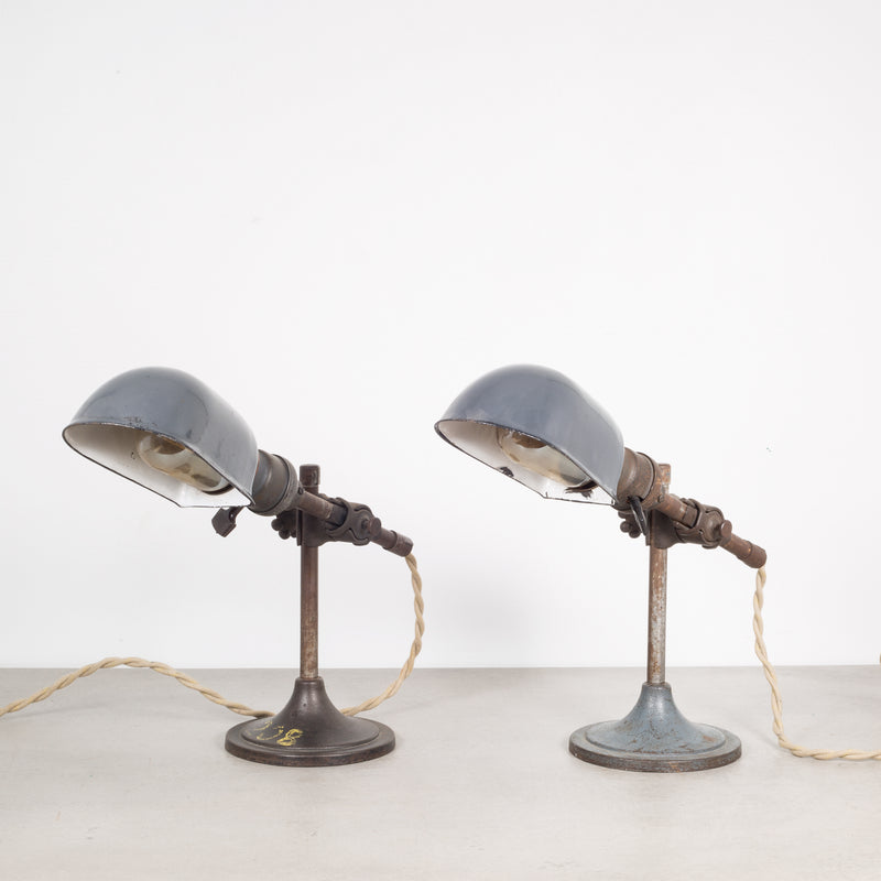 Pair of Industrial Task Lamps with Porcelain Shades c.1930