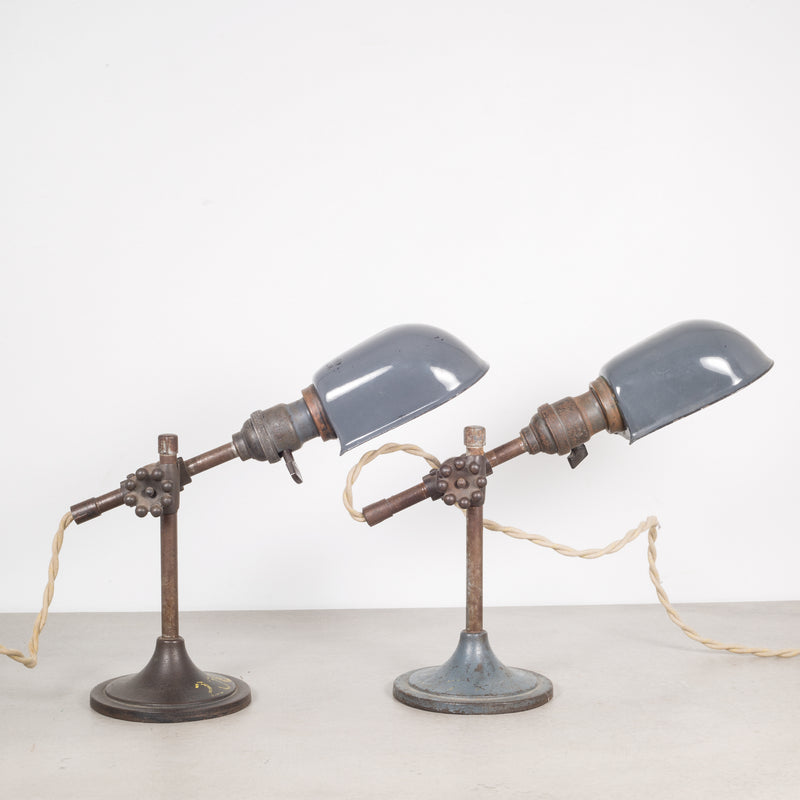 Pair of Industrial Task Lamps with Porcelain Shades c.1930