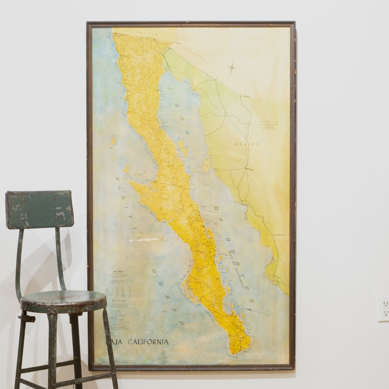 Large Mid-century Framed "Baja California" Map c.1967