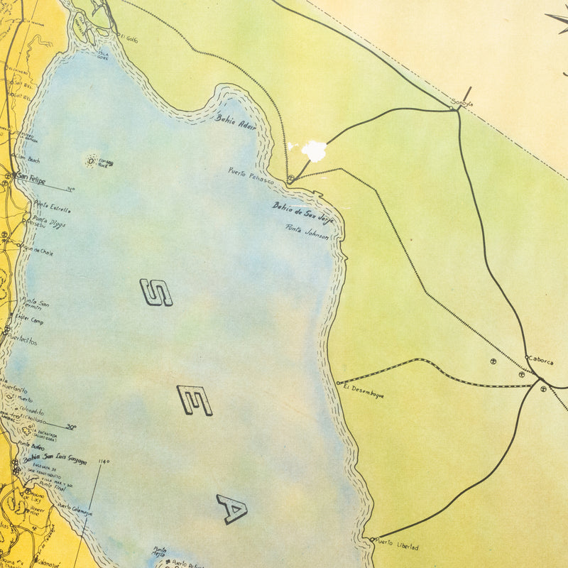 Large Mid-century Framed "Baja California" Map c.1967