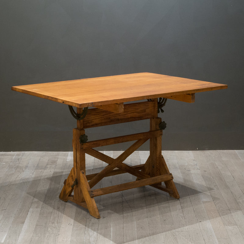 Antique Wood and Cast Iron Drafting Table/Dining Table/Desk c.1930