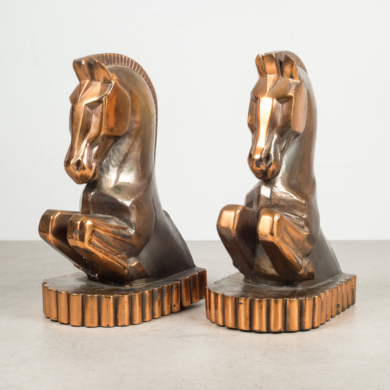 Oversized Art Deco Bronze & Copper Plated Trojan Horse Bookends c.1930