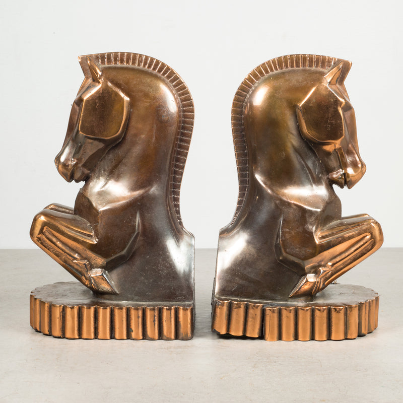 Oversized Art Deco Bronze & Copper Plated Trojan Horse Bookends c.1930