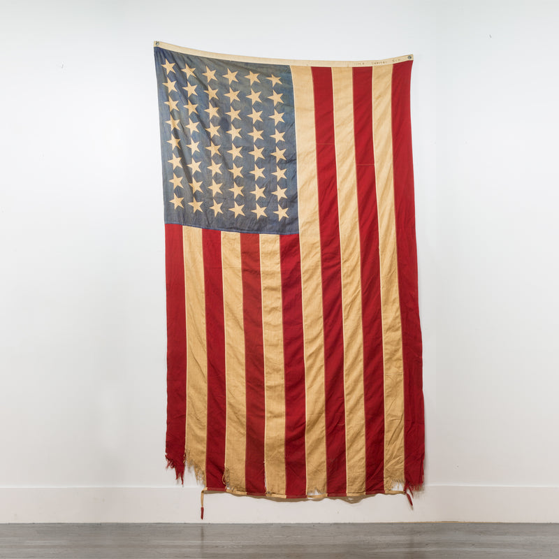 Early 20th c. Distressed Large American Flag with 48 Stars c. pre 1940s