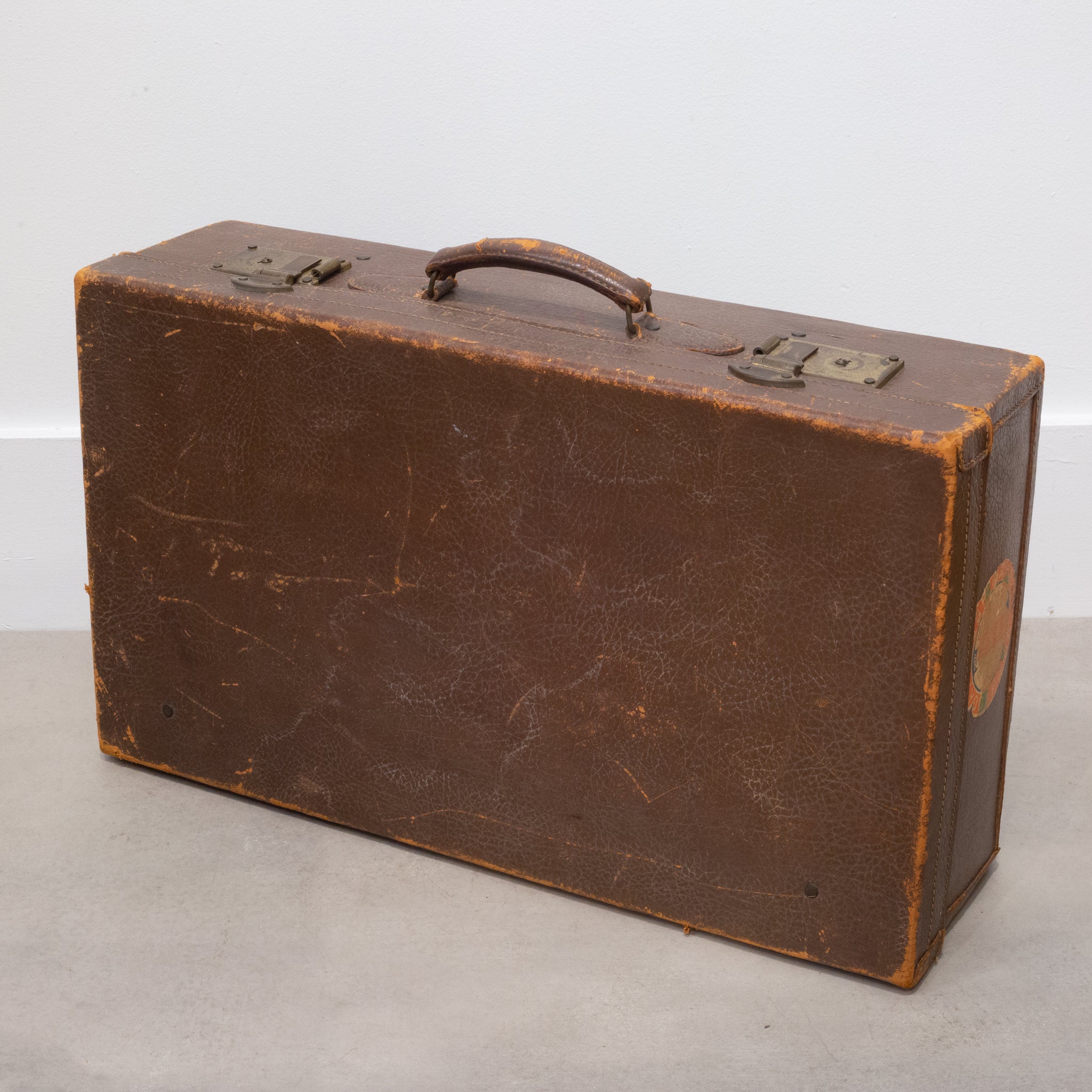 Brown Leather Suitcase with Brass Locks c.1940 S16 Home