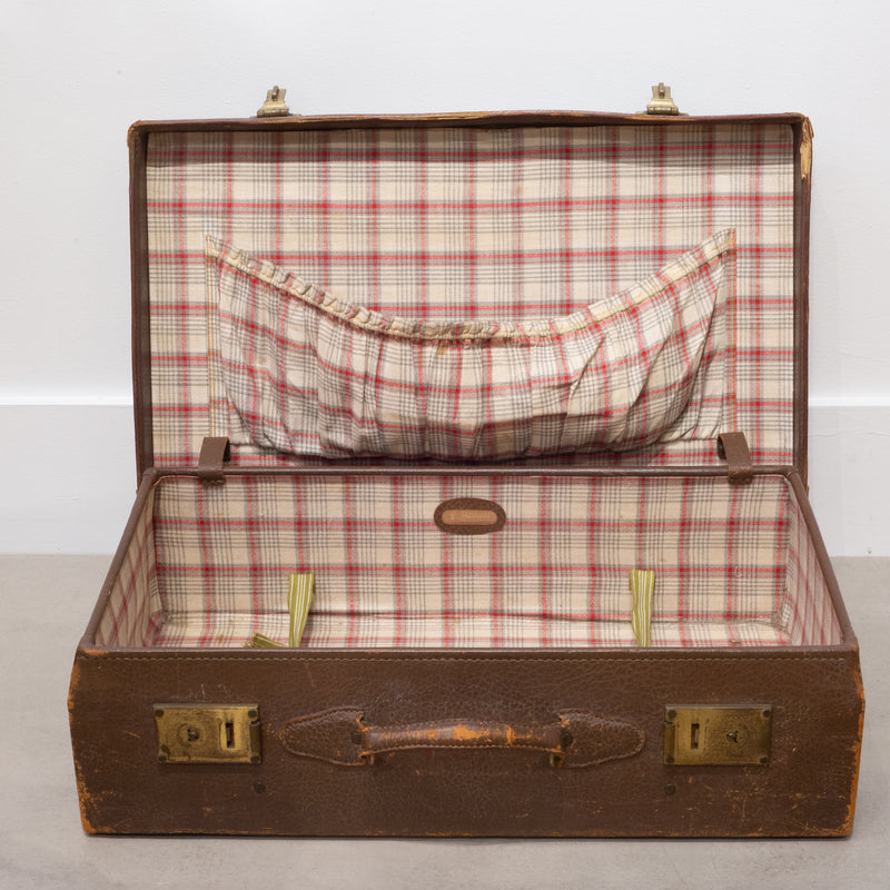 Brown Leather Suitcase with Brass Locks c.1940