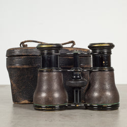 19th c. Leather Wrapped Opera Binoculars and Bee Stamp Case c.1880