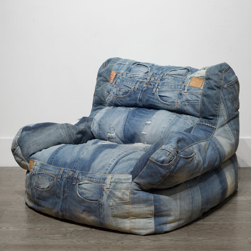 Can Bean Bags Denim Bean Bag With Patch And Footstool Blue, Tan XXXL Cover  Only | Orka Home