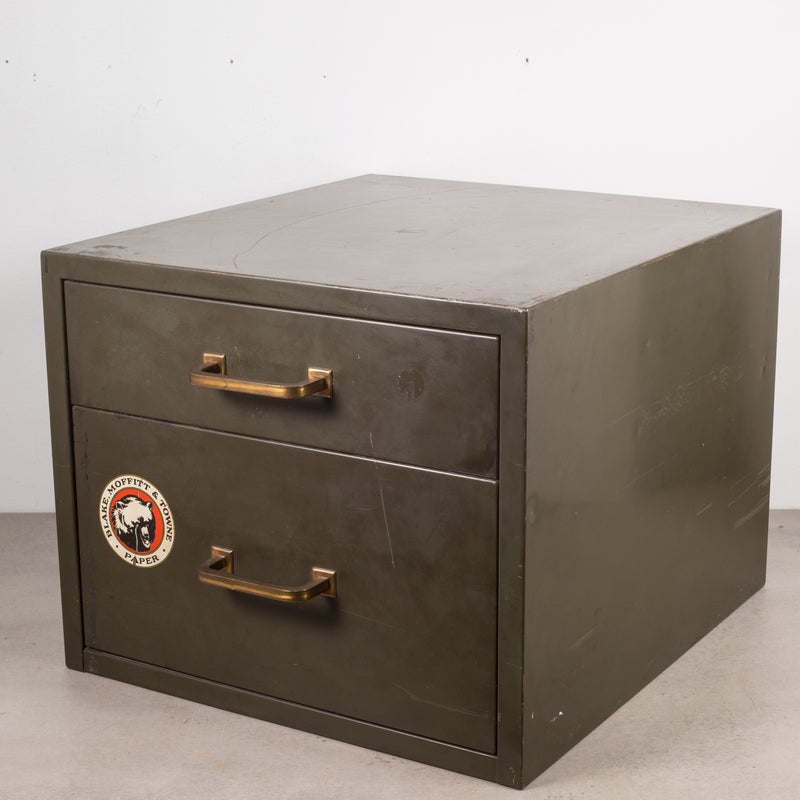 Industrial Factory Two Drawer Cabinet with Brass Pulls c.1940