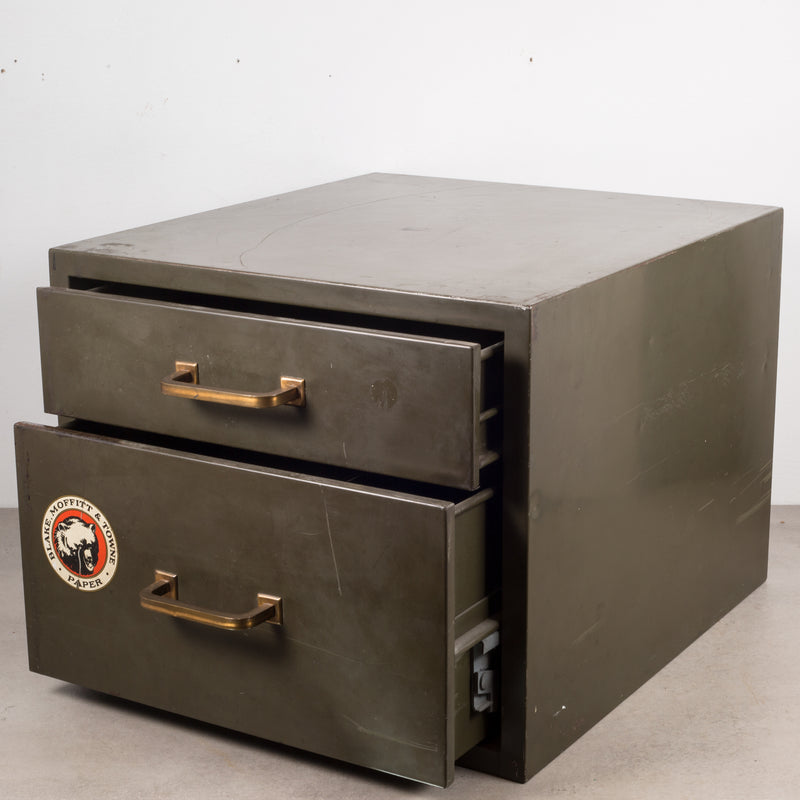 Industrial Factory Two Drawer Cabinet with Brass Pulls c.1940