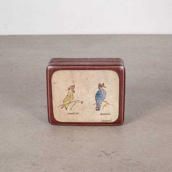 Mid-century Italian All Leather Box with Bird Portraits c.1960