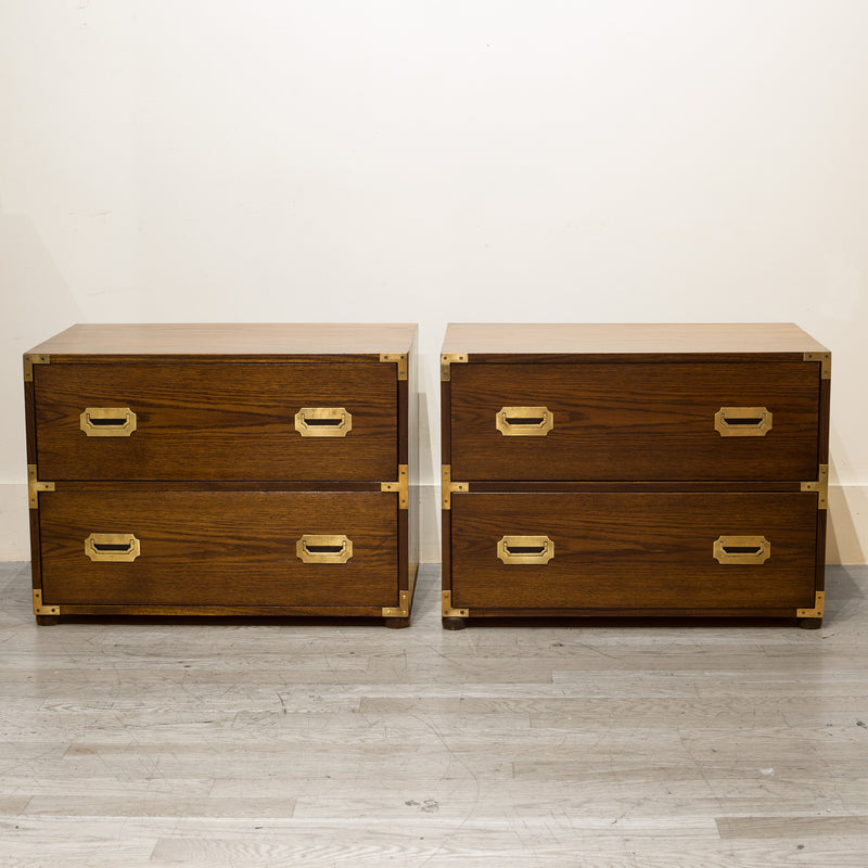 Oak and Brass Campaign Chest Nightstand Dresser C.1960