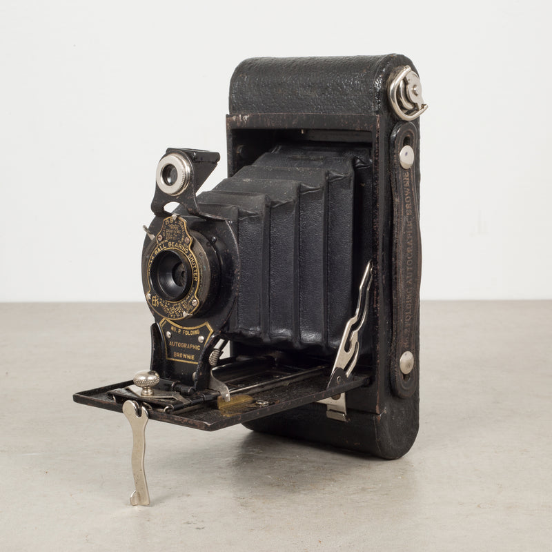 Antique Eastman Kodak No. 2 Folding Brownie Camera and Leather Case c.1919
