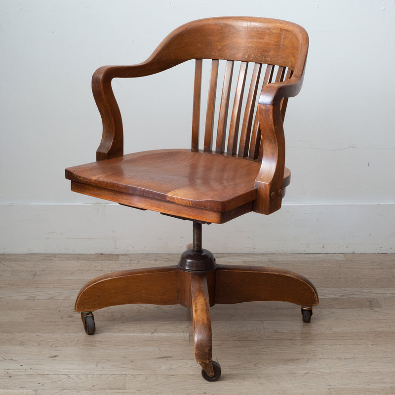 Adjustable Sikes Swivel Oak Desk Chair c.1940