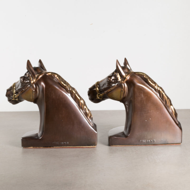 Vintage Brass Plated Horse Head Bookends c.1950