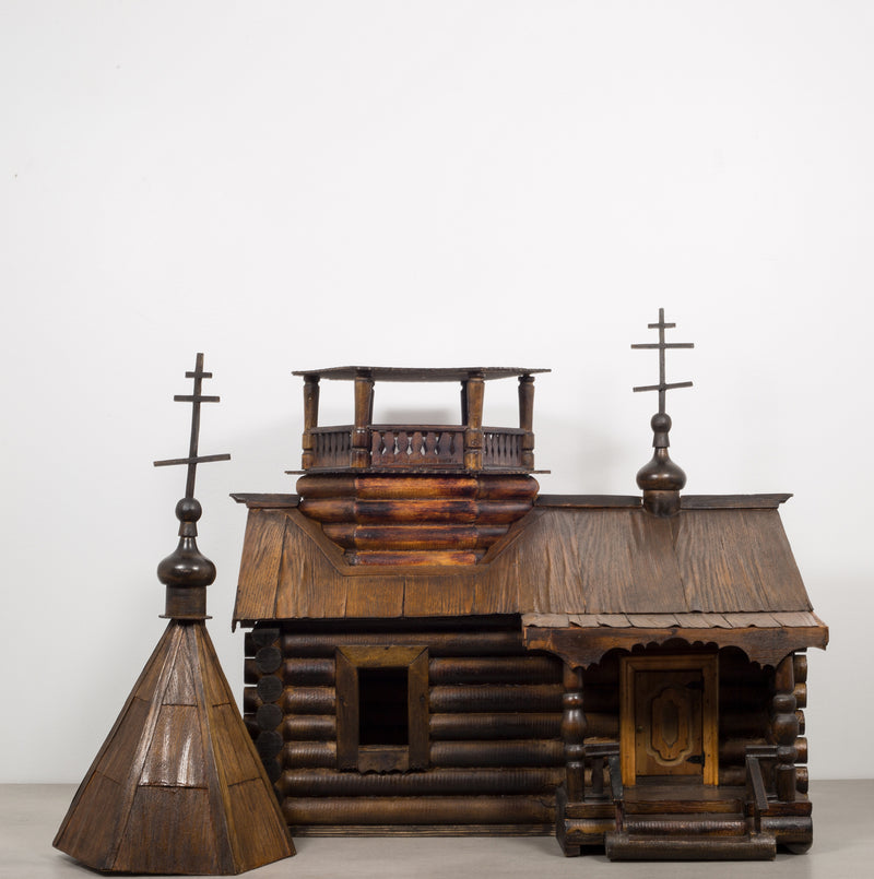 Wooden Russian Orthodox Church Log Cabin Model c.1900-1930
