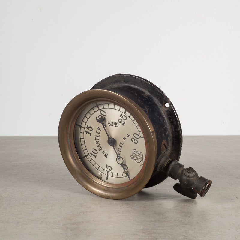 Early 20th c. Brass Pressure Gauge with Bronze Valve c.1920
