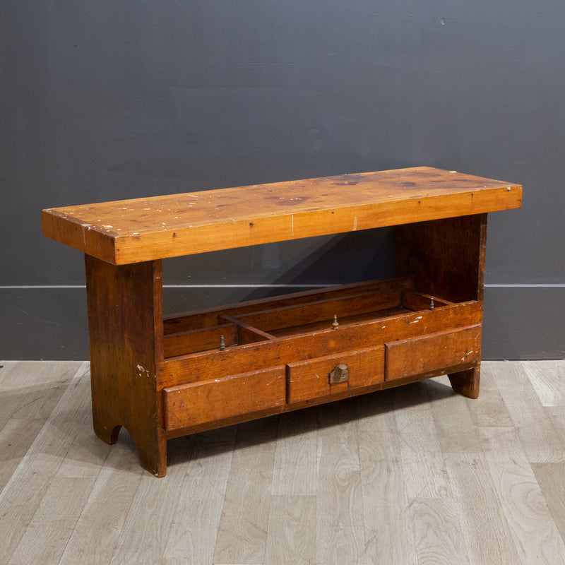 Small Woodworker's Bench with Three Drawers and Bottom Tool Tray  c.1920-1940