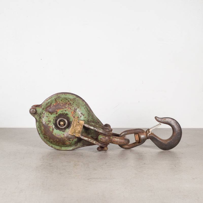 Antique Steel Pulley with Brass Plate c.1900-1930