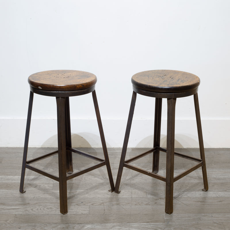 Pair of Steel and Walnut Counter Stools