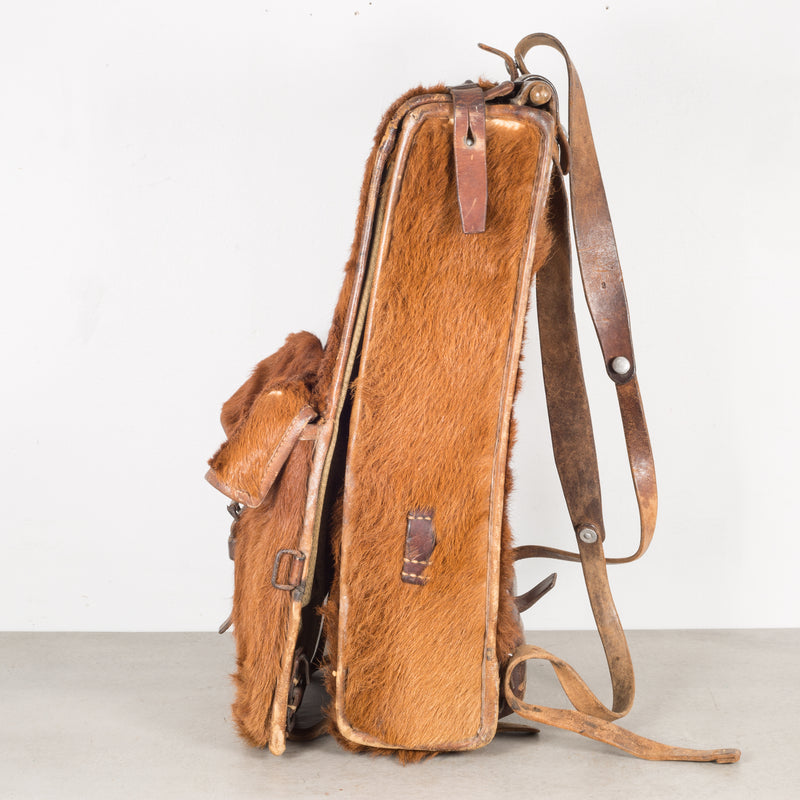 cowhide leather backpack brown Early 20th c. Swiss Army Cowhide Backpack c.1945